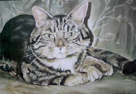 commissioned oil painting of tabby cat I 