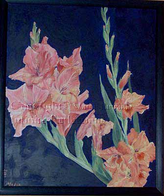 oil painting of pink and orange gladioli
